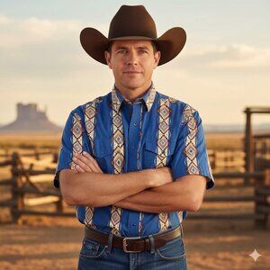 VTG Wrangler Men's L Western Aztec Southwestern Pearl Snap Short Sleeve Shirt